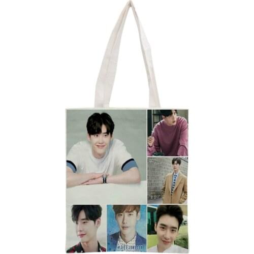 Custom Lee Jong Suk Tote Bag Reusable Handbag Women Shoulder Foldable Canvas Shopping Bags Customize your image