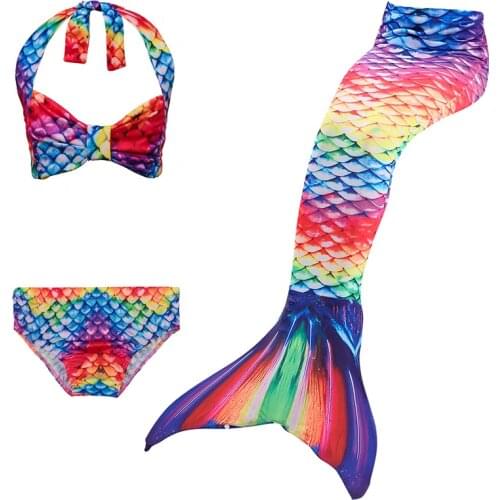 Mermaid Tails for Swimming Costume Girls 3 Pcs Mermaid Princess Cosplay Swimsuit Children Beach Clothes Kids Swimmable Swimwear