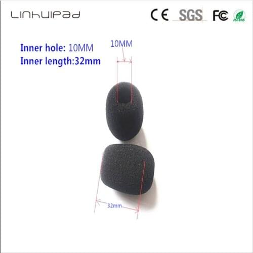 Linhuipad Universal 10PCS Black bluetooth headphone Micriphone windscreen Foam Covers with 10mm Hole Diameter 32mm inner length