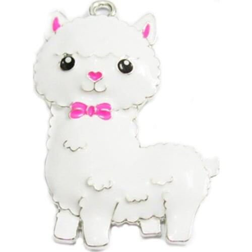 Lovely unicorn Llama Pendant with pink bow cartoon Alpaca animal charms enamel pendant necklace accessories