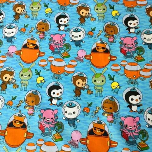 Cartoon Animal Captain in Sea 100% Cotton Fabric for Kids Clothes Home Textile Tissue Sewing Dress DIY Needlework Material