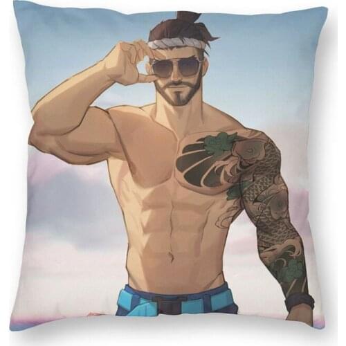 Cartoon Sexy Gym Gay Muscle Man Square Pillow Cover Home Decorative Hunk Male Cushion Cover Throw Pillow for Sofa Double-sided