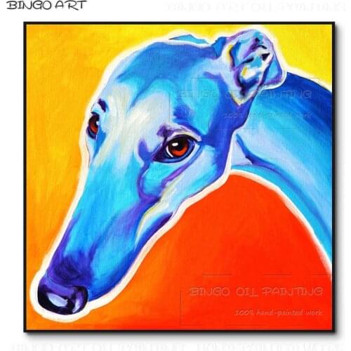 Beauty Wall Art Hand-painted Animal Greyhound Oil Painting Lovely Greyhound Dog Picture for Wall Decor Funny Dog Oil Painting