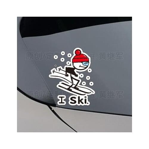 Wholesale 5pcs Car Styling Fashion Skiing Cartoon I Ski Car Sticker Modified Motorcycle Helmet Reflective Sticker Decals