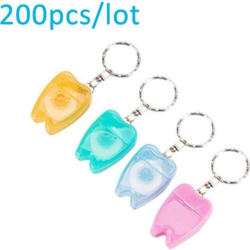 200Pcs/Lot 15 Meter Portable Floss Wire Tooth Shape Dental Floss Dental Jewelry Keychain Oral Dentist Gifts