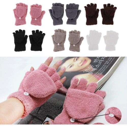 Plush Mitts Half Finger Fingerless Knitted Gloves Winter Warm Protect Mittens
