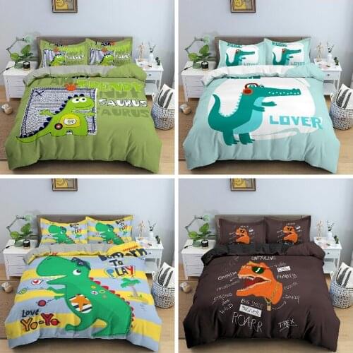 Cartoon Dinosaur Bedding Set Queen/King Size Duvet Cover Quilt Cover Pillowcase Set for Kids Bedroom