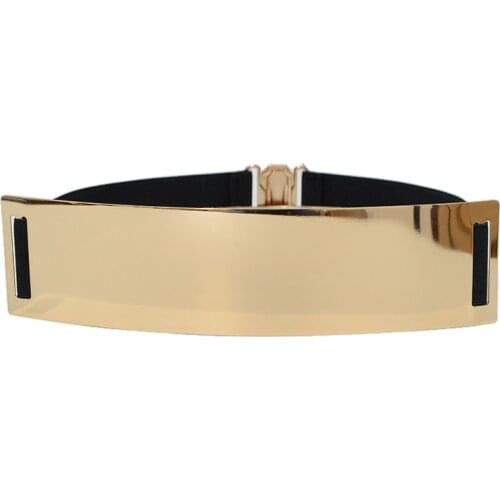 Women Gold Sequins Belt New Elastic Metal Mirror Belts for Women Stretch Waistband Female Dress Fashion High Quality