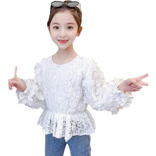 Shirt For Girl Lace White Blouse Girls Appliques Childrens Shirts For A Girl Spring Autumn School Party Clothes For Girls