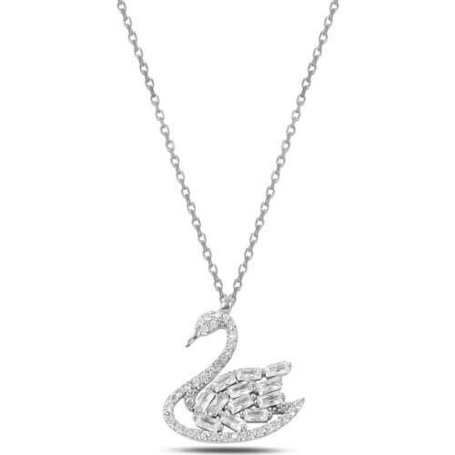 Silverlina Silver Swan Baget & Zircon Crystal Necklace