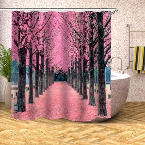 Pink Forest Path Shower Curtains Waterproof Bath Curtains Household for Bathroom Bathtub Large Wide Bathing Cover Rideau De Bain