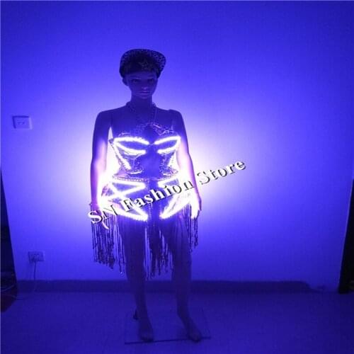 SS1-2 RGB colorful light sexy singer bellydance ballroom led costume light costumes catwalk wears dj bra clothes stage dresses