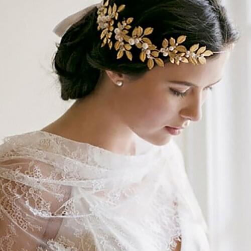 Gold Color Silver Color Leaves Wedding Tiara Vintage Hair Crown Bridal Accessories Jewelry Handmade Pearl Headpiece