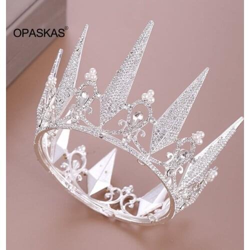 Big Full Round Crowns Rhinestone Crystal Pearls Circle Tiaras Wedding Bridal Queen Princess Hair Accessories Jewelry PT