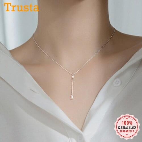 Trustdavis Real 925 Sterling Silver Fashion Square Chain CZ Pendant Short Clavicle Necklace For Women Silver 925 Jewelry DA158