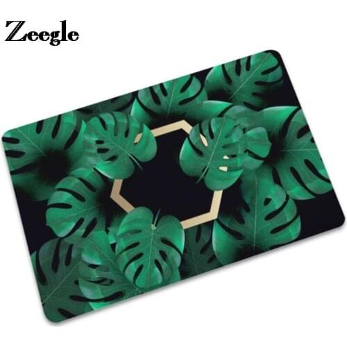 Zeegle Leaf Printed Waterproof Rubber Floor Mat Bedroom Bedside Foot Mat Anti-Slip Hallway Door Mat Kitchen Bathroom Carpet Rug