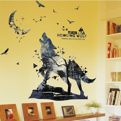 Wolf Animal Wall Stickers DIY Forest Trees Mural Decals for Kids Bedroom Baby Room Children Nursery Home Decoration