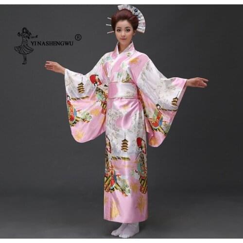 Japanese Traditional Floral Print Long Kimono Stage Costume Japan Femmes Cosplay Cotume Asian Clothings Sexy Geisha Yukata Women