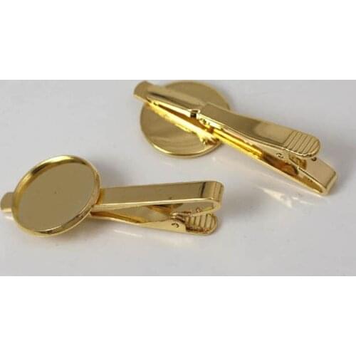 Gold Color Mens Tie Bar Tie Clip Pins Clasps with 18mm Round Bezel Cabochons Base Blanks Metal Findings DIY Clothes Accessories