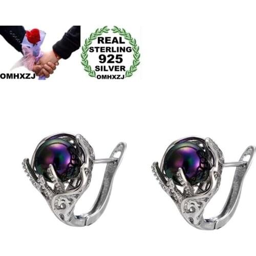OMHXZJ Wholesale European Fashion Woman Girl Party Wedding Gift White Colorful Pearl 925 Sterling Silver Stud Earrings EA01