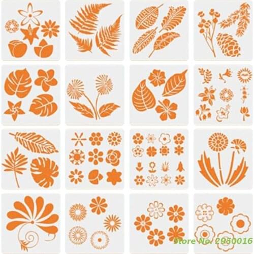 16 Pcs Flowers Leaves Painting Stencil Hollow Out Template Creative Dandelions Stencils Party Favors Decoration Graffiti Tool