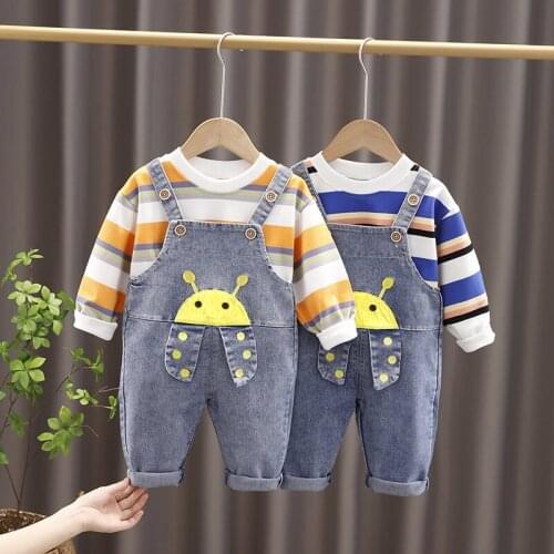 Spring Autumn Infant Clothes Suits Baby Girl Boy Clothing Fashion T Shirt Denim Overalls Bib Pants 2Pcs/Set Kid Children Costume