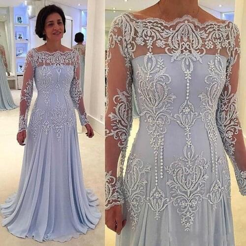 2021Mother of the Bride Dresses Off Shoulder Sheer Long Sleeves Formal Godmother robe de soirée de mariage Guests Gown Plus Size