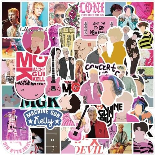 50pcs/pack Rap Singer Machine Gun Kelly Hip hop Waterproof Stickers For Water cups Computer Car Childrens Toys Guitar