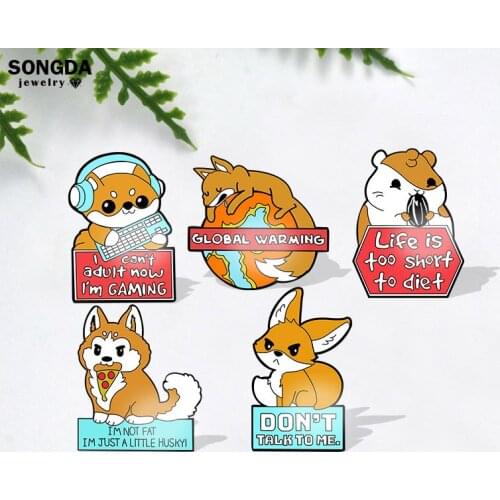 Cute Cartoon Animal Acrylic Pin Funny Dog Fox Squirrel Badge Brooch Lapel Pin Denim Jeans Shirt Bag Jewelry Gift for Kids Friend