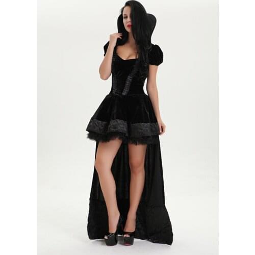 Free shipping Sexy Queen Of Black Hearts Costume Fantasias Fairy Tales Storybook Cosplay Long Gown Halloween Gothic Fancy Dress