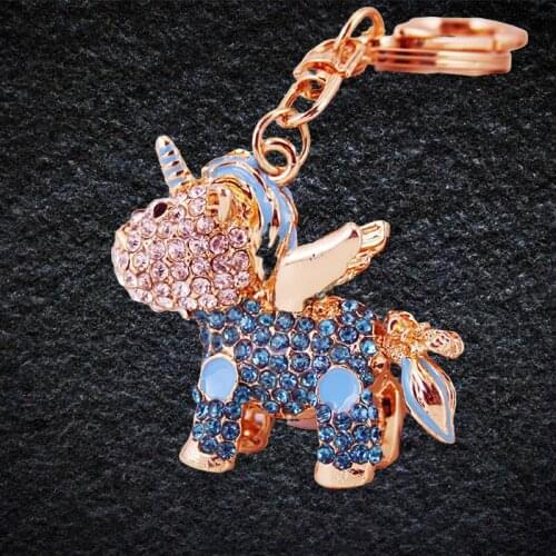 Crystal-Rhinestone Wing-Unicornn Keychain Cute Animal Car Key Ring Female Bag Pendant Accessories Charm Jewelry Keychains