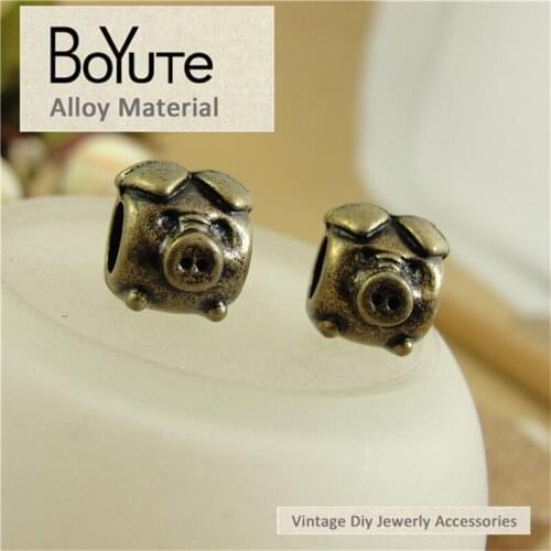 BoYuTe (60 Pieces/Lot) 10*10*10MM Antique Bronze Large Hole Pig Charms Beads for Bracelet Making Pendant Jewelry Accessories