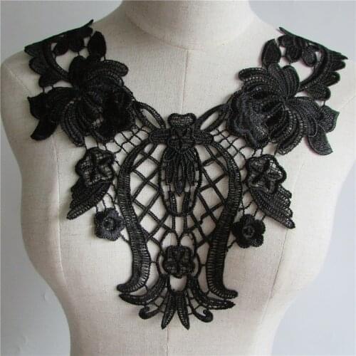 Black and white lace fake collar embroidery ladies chest applique sewing DIY supplies material accessories 1 piece for sale