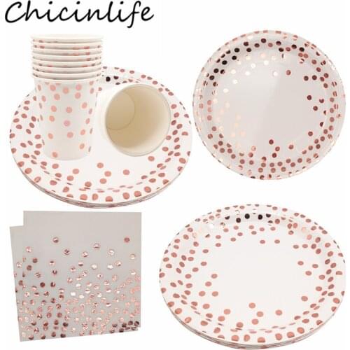 Chicinlife 8Pcs Dot Paper Plates Cups Napkins Disposable Tableware Happy Birthday Party Decoration Baby Shower Wedding Supplies