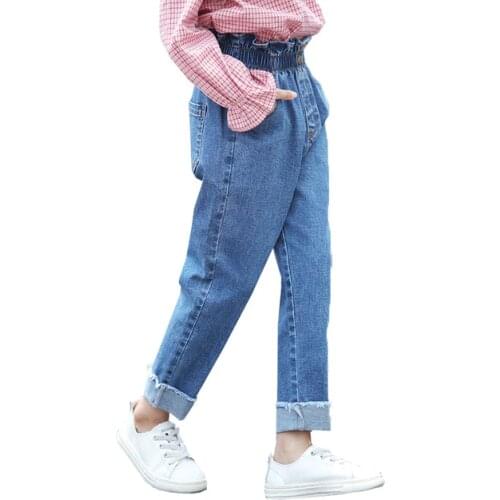 4-11 Years Big Girls Jeans Casual Korean Elastic Waist Denim Pants Autumn High Quality Children Harem Pants Jeans for Girls 2019