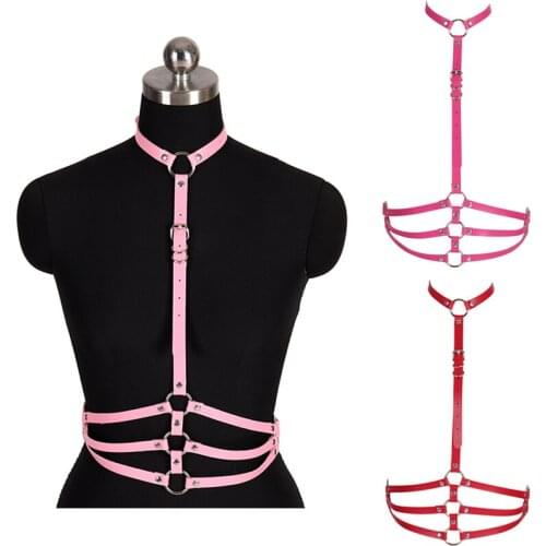 Leather Body Harness Cage Bra Lingerie Fetish for Women Sexy Punk Gothic Bondage Tops Harness Bra Adjust Plus Size Festival Rave