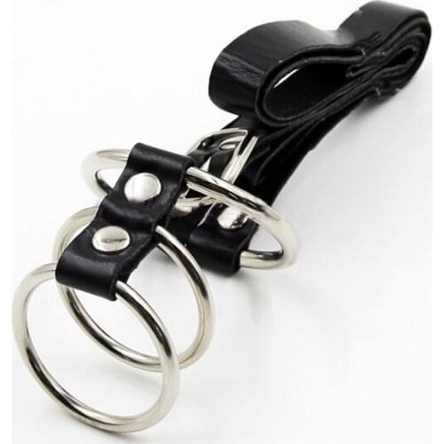 Leather belt fasten stainless steel cock ring Delay Ejaculation Penis Rings male sperm locking ring Sex Toys Products For Men