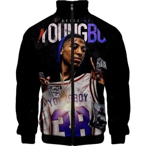 2020 Rap YoungBoy Never Broke Again 3D Print Mens Jacket Slim Stand Collar Zipper Jacket teenage Fashion Tracksuits Hoodie