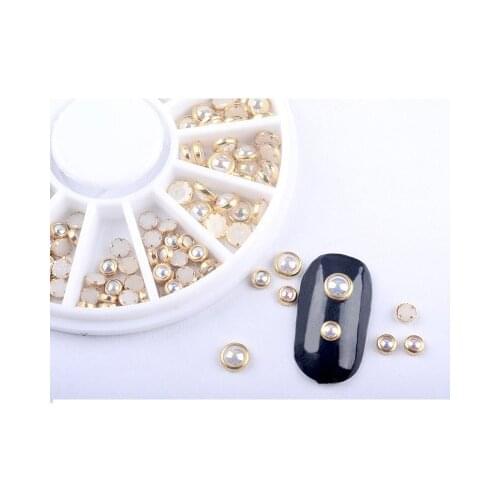 Hot!! 3mm 5mm mix size round Pearl Non HotFix flatback 3D Nail Art Rhinestone diy Decorations