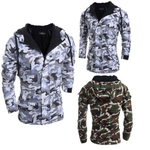 Winter Warm Mens Military Parkas Hooded Cotton Coats 2018 Fashion Camouflage Zipper Fly And Snap Warm Coat Mens Velvet Clothes