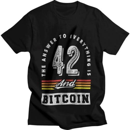 Male Retro 42 And Bitcoin Is The Answer T-Shirt Fashion Geek BTC Crypto Tshirt Short Sleeve Unique T Shirt Homme Cotton Tee Gift