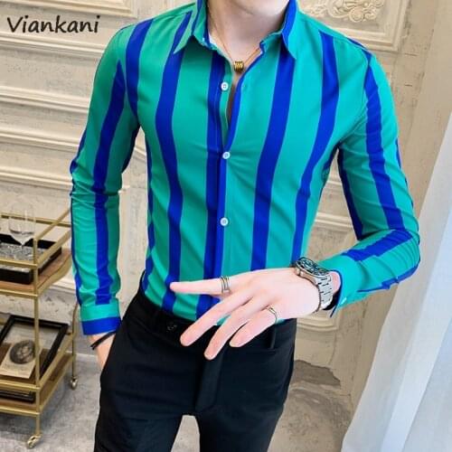 Mens Striped Shirt Autumn Business Casual Long Sleeve Blouse 2021 Vintage Slim Fit Social Shirts Male Clothing