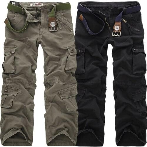 2021 High Quality Mens Cargo Pants Casual Loose Multi Pocket Military Pants Long Trousers For Men Camo Joggers Plus Size 28-40