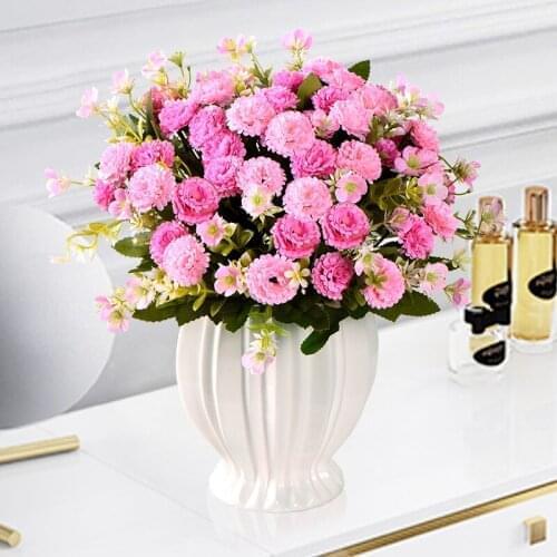 Artificial Rose Flowers Dried Flowers Table Set Indoor Living Room Decoration Plastic Potted Silk Flowers Set