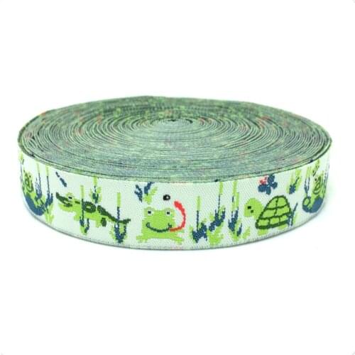 NEW wholesale 5/8 '(16 mmx10yards) 100% Polyester Woven Jacquard Ribbon cartoon ribbon with The frog and the crocodile