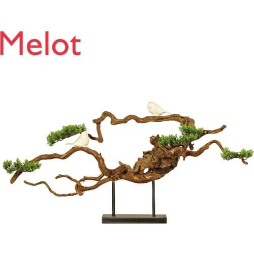 New Chinese Style Zen Ornament Hallway Artificial Greeting Pine Dried Wood Root Carving Backflow Incense Iron Art Decorations