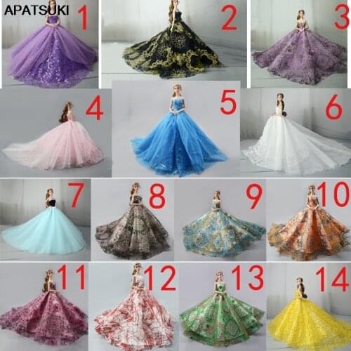 Limited Handmade Wedding Dress For Barbie Doll Outfits Princess Evening Party Ball Long Gown Skirt Bridal Dress Accessories Toy