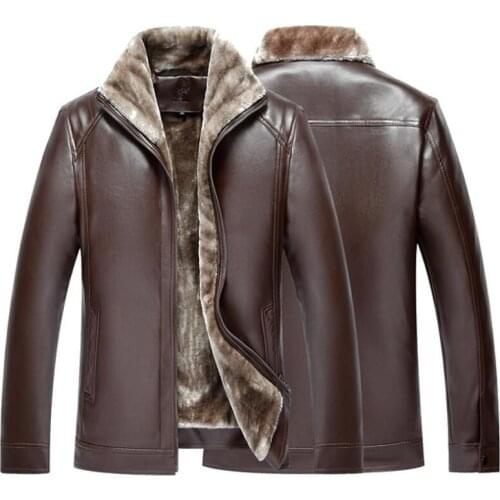 Men New Artificial Leather Winter Coat Coat Winter Fur Coat Long Section of Thickening Plus Cashmere Machine Car Leather Jacket