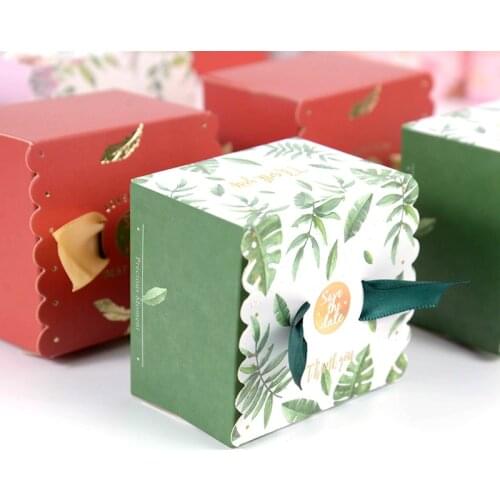 5/10Pcs Wedding Favor Gift Box Green Leaves Marbling Thank You Candy Boxes For Baby Shower Birthday Party Gifts Packing Decor