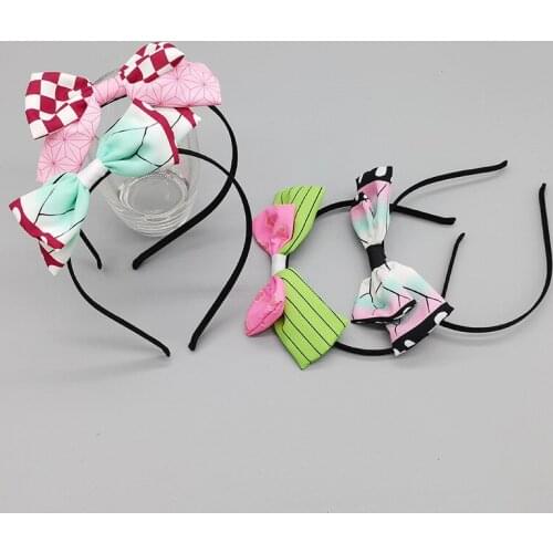 Anime Demon Slayer Kamado Nezuko Cosplay Bow-knot Headband Hair Band Girls Headdress Hair Accessories Gifts For Girls